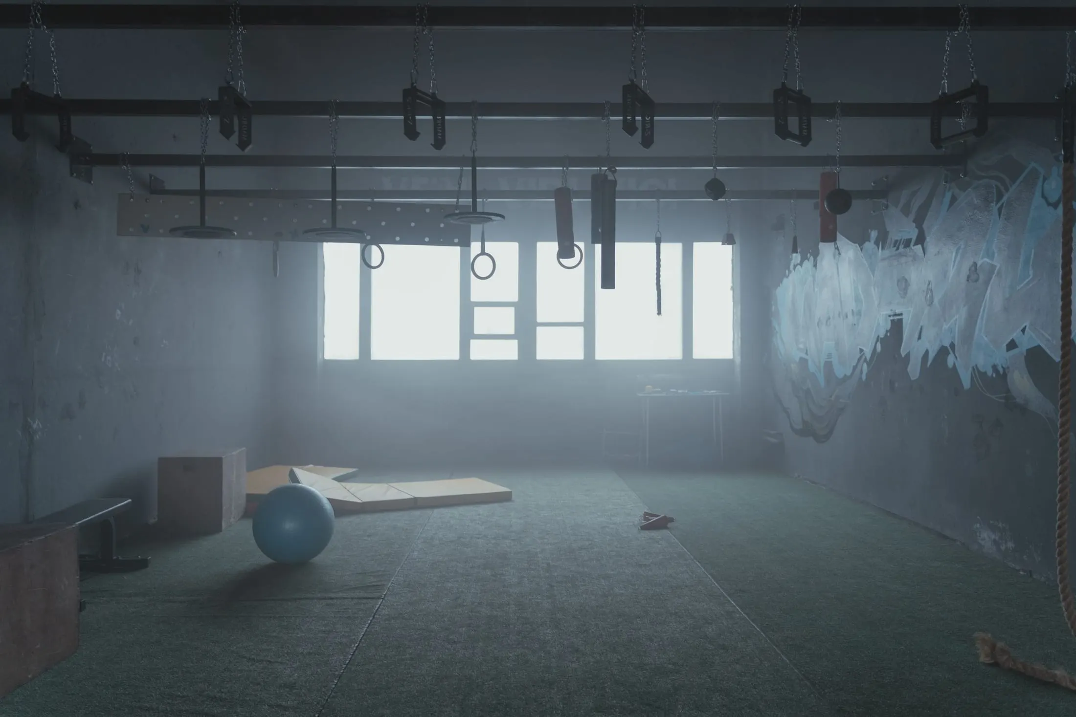 Sala amplia de entrenamiento con luz natural
